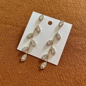 Rhinestone Leaf Dangle Earrings